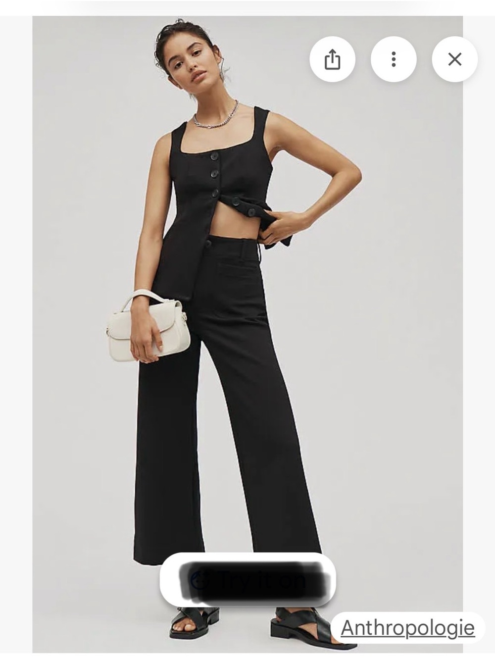 Anthropologie Maeve “Colette” high-rise, cropped, wide leg black pants.
